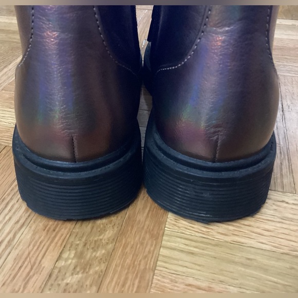 Girls Size 1 - Combat Boots - Side Zip-Up & Lace Up - Metallic - Picture 4 of 8